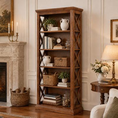 OEM 71'' Tall Solid Wood Bookcase, 6-Tier Rustic Large Open Bookshelves, Freestanding 5 Shelf Display Storage Shelves