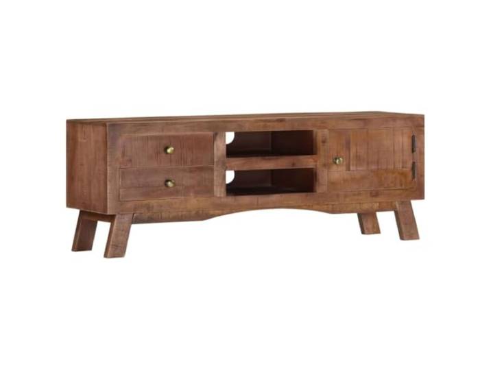 HEFZGDB TV-Schrank 110x30x40 cm aus rauem Mangoholz mit Tür, Regalen und Schubladen für Wohnzimmer Aufbewahrung