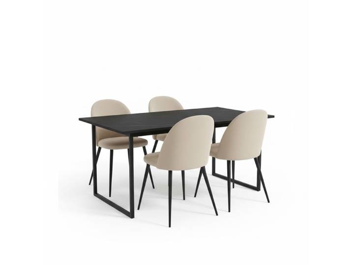 Tilst ensemble pour salle à manger table à manger impression marbre noir 90x160 4 chaises velours beige.