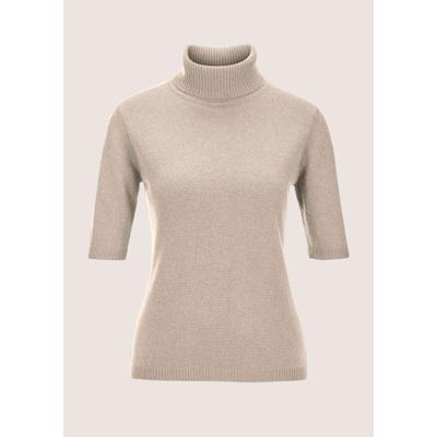 Longpullover MADELEINE "Kaschmirpullover Luxuriöser Strickpullover mit Rollkragen", Damen, Gr. 44/46, beige (dunkelpuder), Obermaterial: 100% Kaschmir WS., Modern, normal, Rollkragen, Pullover Longpullover, Kaschmirpullover mit Halbarm