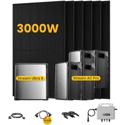 EcoFlow Stream Ultra X, Solaranlage mit Speicher, mit 6 x 500W Bifazialen Solarmodulen, by Powerness - Stream Ultra X + 4 x Stream AC Pro | 11520Wh / ohne Zubehör / Selbstabholung