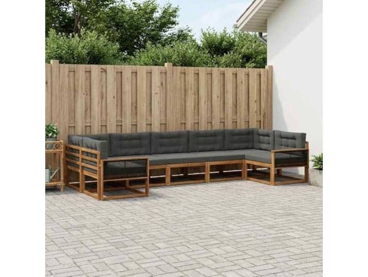 HFMDRMU Outdoor-Sofagarnitur mit Kissen 7-teilig Natur und Anthrazit, Gartenmöbel Set aus massivem Akazienholz, Terrassenmöbel Set mit Lattenrahmen und Armlehnen für Komfort und Belüftung