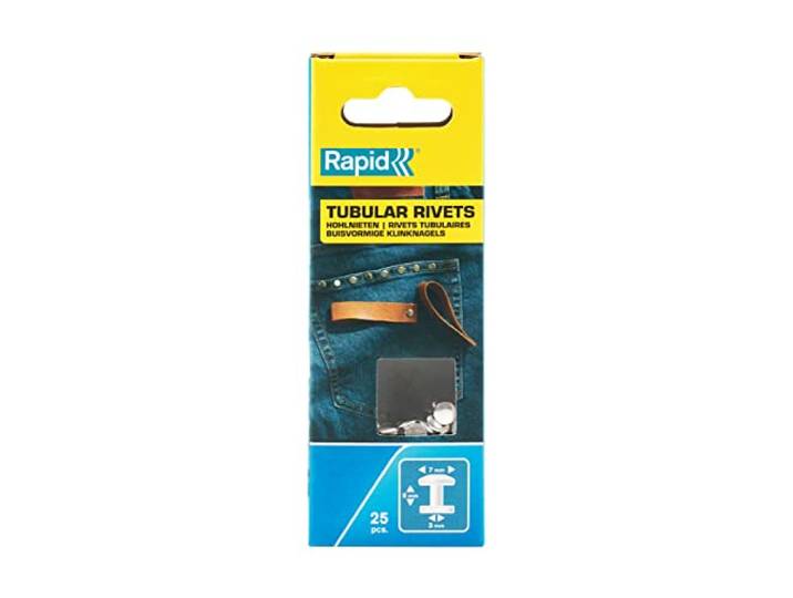 Rapid - Rivets Tubulaires 3 x 7 x 9 mm - 25pcs Pour cuir\, textiles et plastiques - Finition fiable et résistante - Usage professionnel et bricolage - Boîte Carton (5000414)