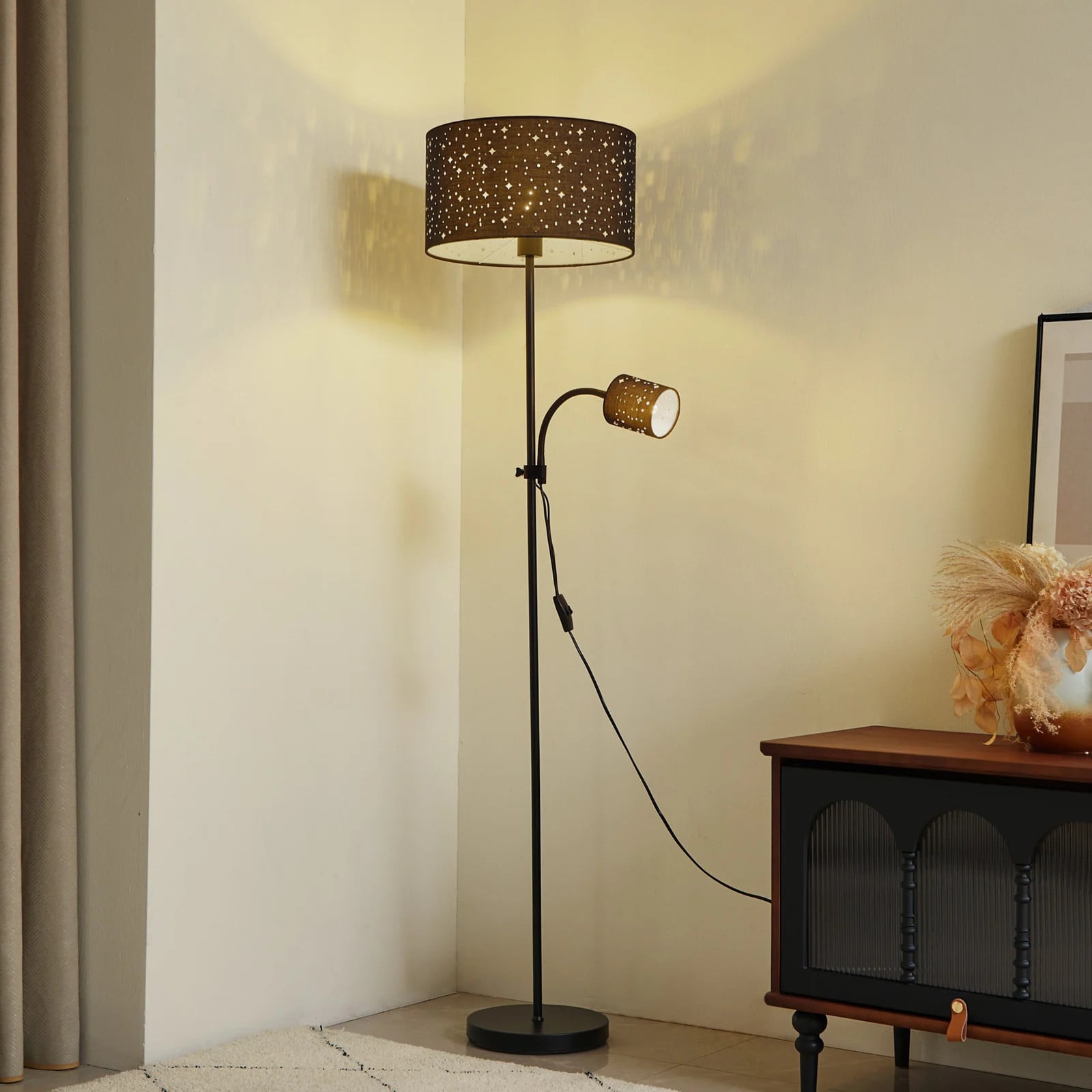 Lindby Melanie Vloerlamp Zwart Modern Metaal voor Woonkamer en Eetkamer
