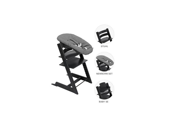 Stokke Hochstuhl-Set, Schwarz, Holz, Buche, 87x65x46 cm, Fussstütze verstellbar, Sitzfläche verstellbar, höhenverstellbar, Bezug abnehmbar, Bezug waschbar, Baby- und Kindermöbel, Babyzimmer, Hochstuhl