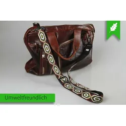 Taschengurt im Boho-Stil | Verstellbarer Schultergurt mit aufgesteppter Ethno-Borte | 40 mm Breite | Kunststoff-karabiner | Schwarz mit Borte
