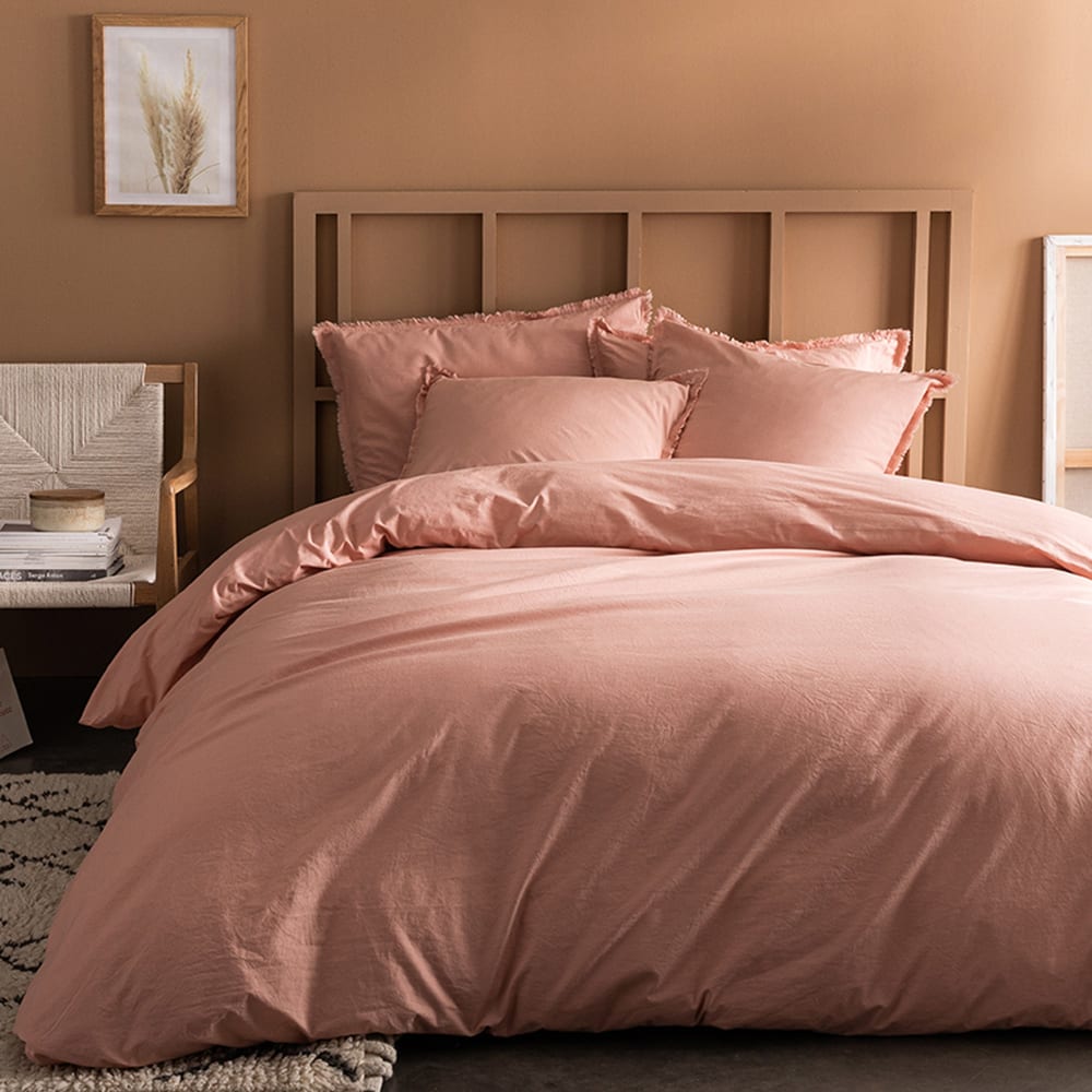 Matt & Rose Parure de lit coton lavé taies à franges nude 240x220+2x65x65cm Rose 220x1x240cm