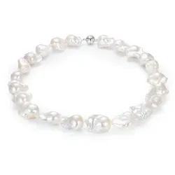 PERLEA Collier Süßwasserzucht- perlen 11-15mm Silber rhodiniert