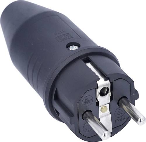AS Schwabe 61412 Schutzkontaktstecker Vollgummi 230V Schwarz IP44