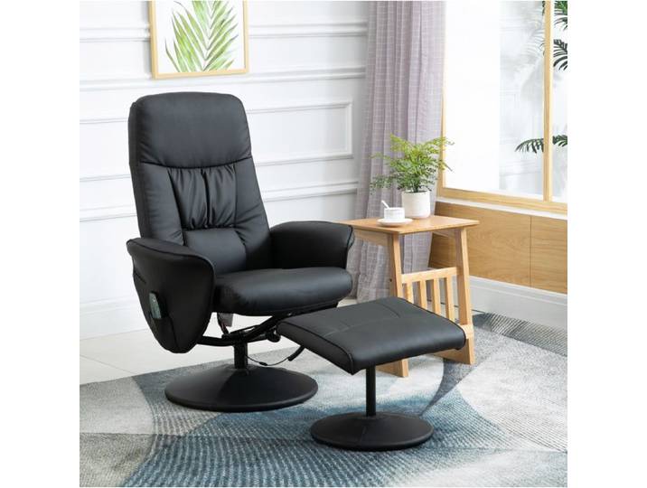 Fauteuil Massant Simili Cuir Noir Fauteuil Relax FloraGrace Pour Salon Avec Repose-Pieds 76x81x105cm