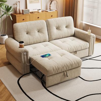Loedds 77-Inch Chenille Pull-Out Sleeper Sofa Bed with USB Charging and Side Pockets