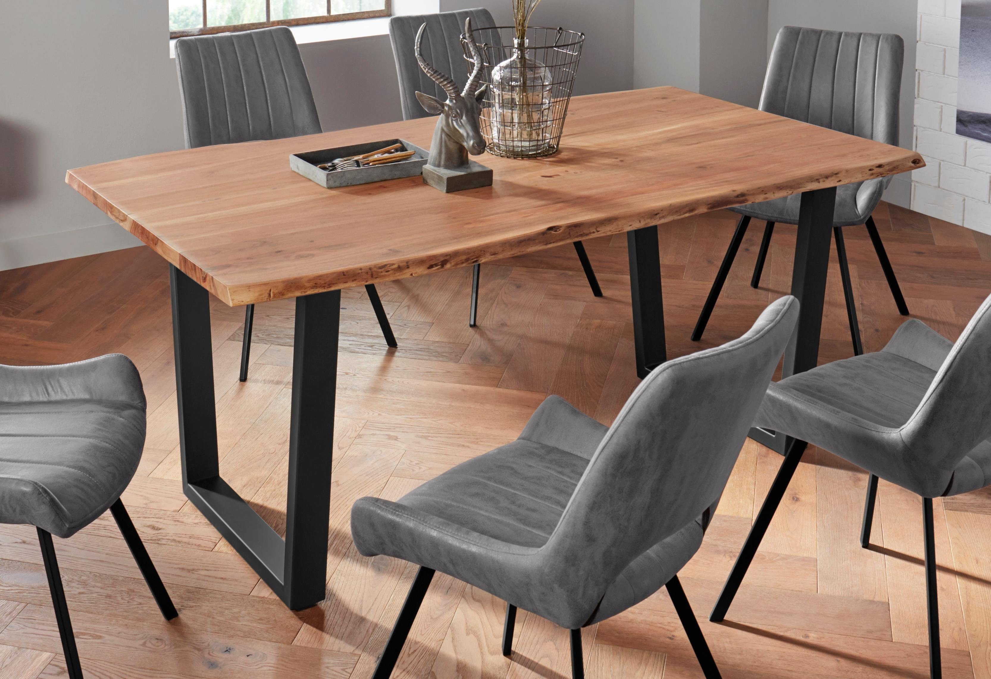 Esstisch MCA LIVING "Calabria", braun (akazie natur, anthrazit lackiert, akazie natur), B:180cm H:78cm T:100cm, 100% Akazie, Tische, Esstisch, Massivholz mit Baumkante akazie natur, anthrazit lackiert, akazie natur B/H/T: 180cm x 78cm x 100cm