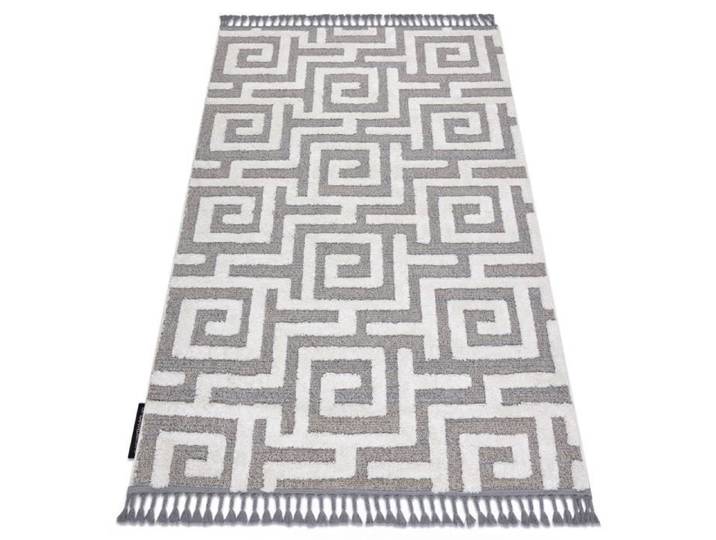 Tapis MAROC P655 labyrinthe grec gris / blanc Franges berbère marocain shaggy - 120x170 cm