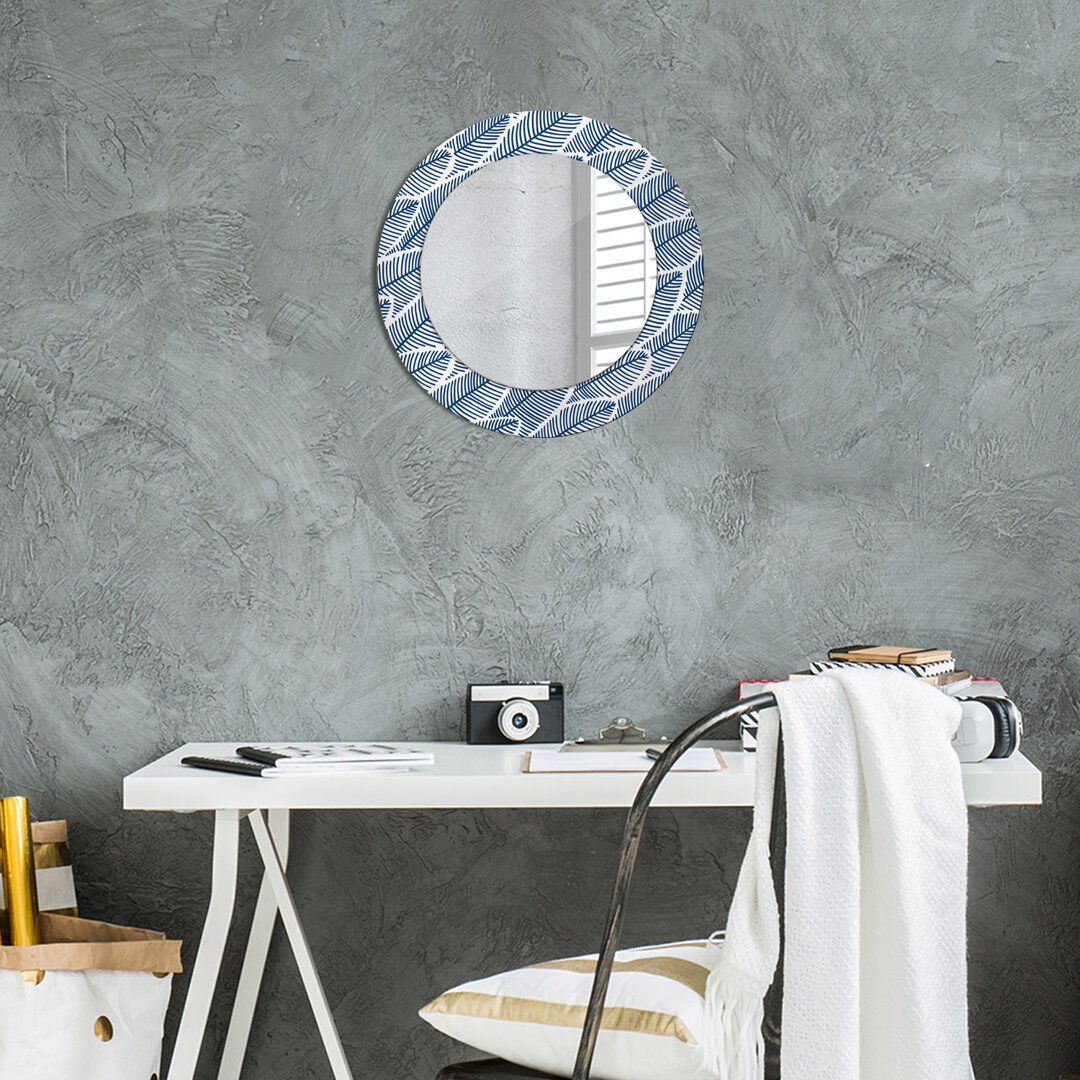 East Urban Home Huldar Glass Flat Mirror Blue Leaves 50cm H x 50cm W