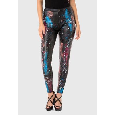 Leggings CIPO & BAXX "Cipo & Baxx Hose", Damen, Gr. 27, N + K Gr, schwarz, Obermaterial: 95% Baumwolle CO. 5% Elasthan EL., modern fit, Hosen Leggings, mit extravaganten Print