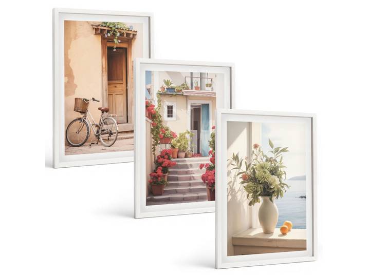 Tulup Bilder SET 3er Set - 40x60 cm Weißer Rahmen - Charmante Küstenstraßen, Kunststoff, Rechteckig, 40x60 cm, Fotografie, Bilder & Rahmen, Bilder