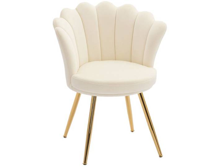 Fauteuil coquillage chaise coiffeuse fauteuil en velours fauteuil de salon avec pieds en métal doré beige