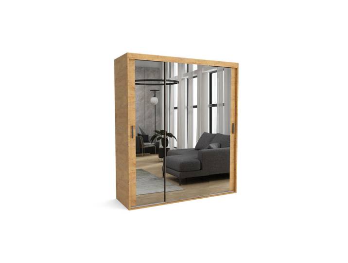 Furnlux Kleiderschrank MAT A Beige 220x60x205 cm, 220x205x60 cm, Schlafzimmer, Kleiderschränke