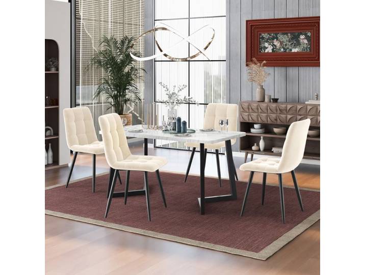 Deuxième génération de sensation d'accueil 117cm table à manger avec 4 chaises table à manger rectangulaire cuisine moderne