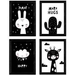 POSTER Set mit 4 von Kaninchen, Giraffe, Kaktus und Wolke A4 Rahmenlos