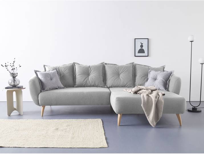Ecksofa HOME AFFAIRE Baggio formschöne Polsterecke, bequem, Breite 277cm, L-Form , grau, B:277cm H:80cm T:162cm, Sofas, Ecksofa, Zierkissen inklusive