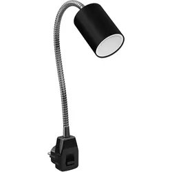 ledscom.de GU10 Steckdosenlampe WAIKA Schwanenhals, Schalter, schwarz inkl. GU10 LED Lampe 450lm weiß
