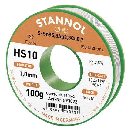 Stannol HS10 2510 Lötzinn, bleifrei Spule Sn95,5Ag3,8Cu0,7 ROM1 100 g 1 mm (Lötdrahtspender, Lötzinn) (631902)