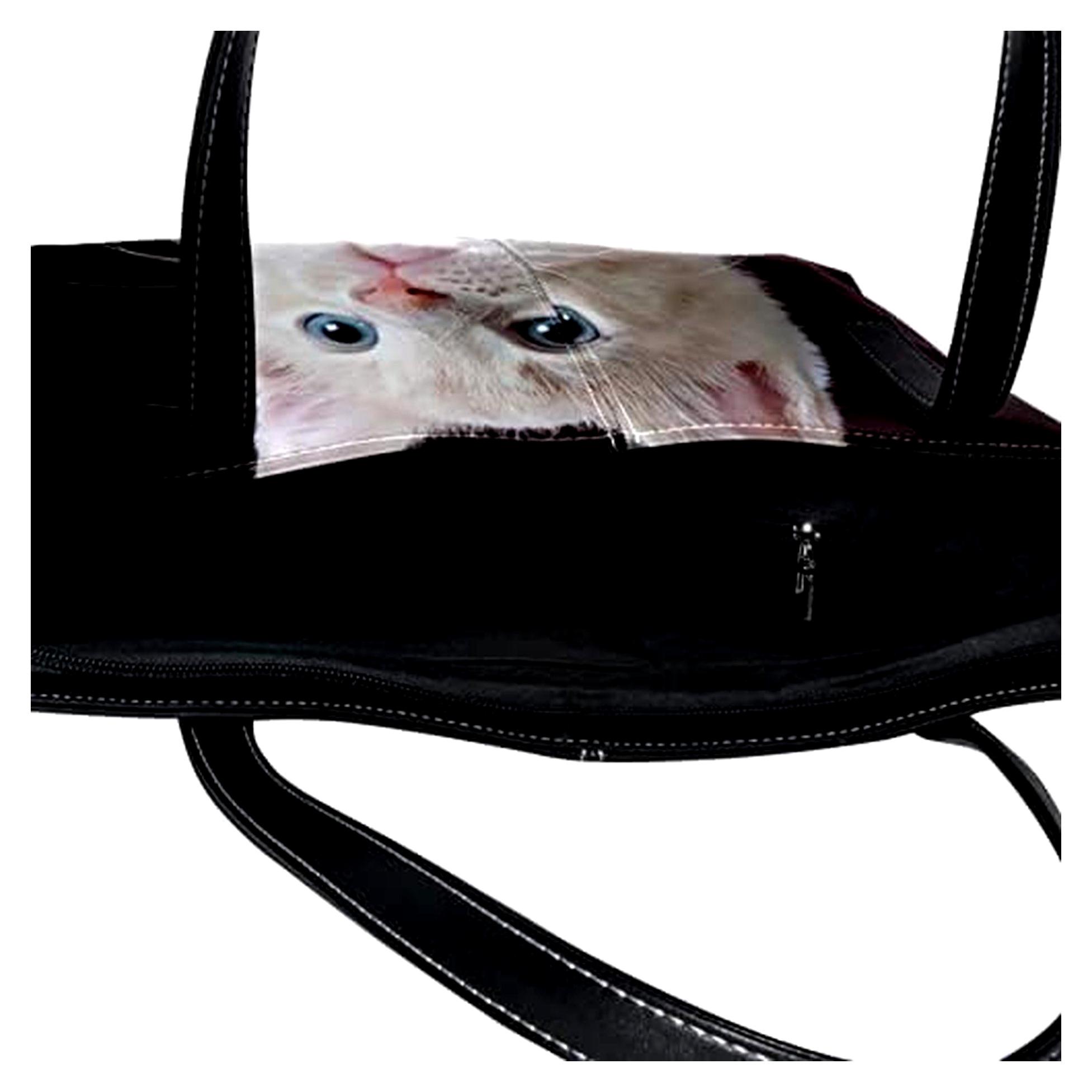 Personalisierte Schultertasche mit Katzenmotiv aus Kunstleder, Mehrfarbig
