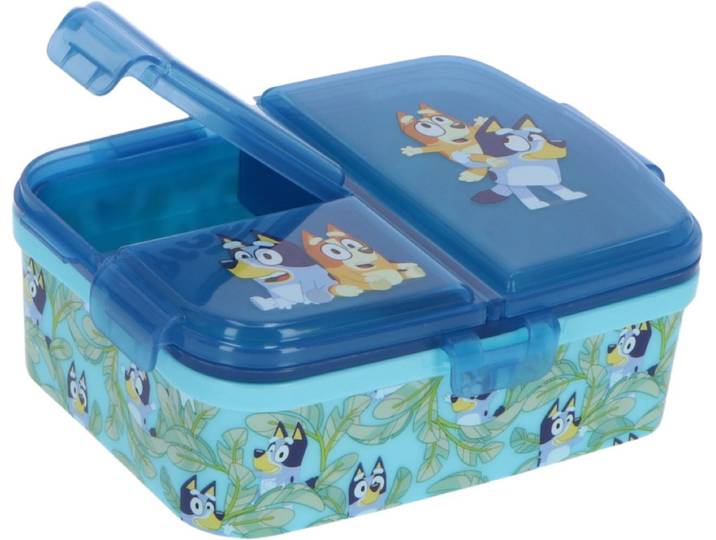 Bluey Kinderlunchbox – Broodtrommel met 4 vakken voor kinderen vanaf 4 jaar - Vaatwasserbestendig & BPA-vrij - Blauw/Turquoise