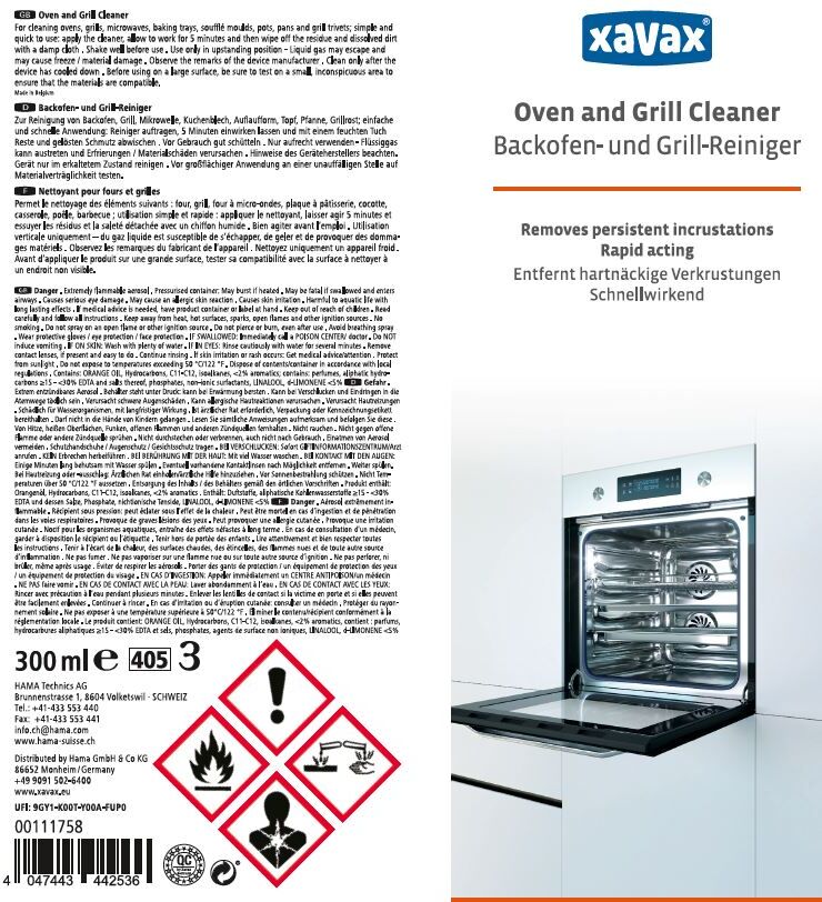 XAVAX Grillreiniger "Backofen- und Grill-Reiniger", weiß, 300ml, Reinigungsmittel, 300 ml, Haushaltsreiniger, Grillreiniger