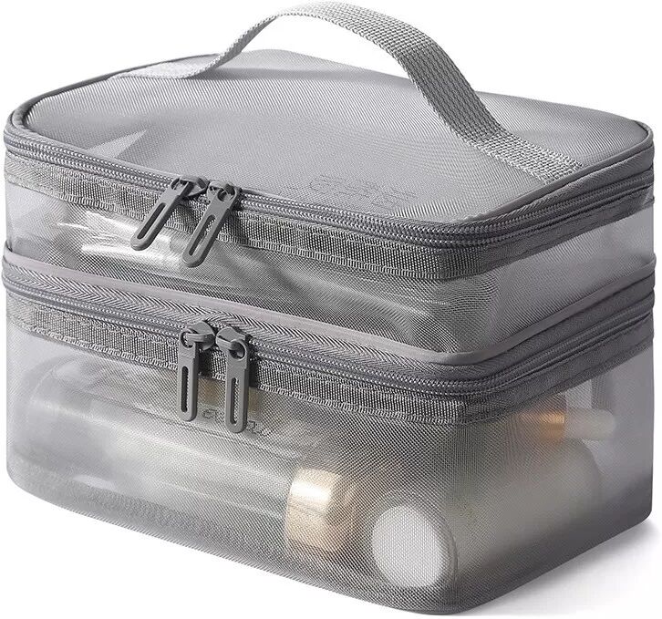 INF Kosmetiktasche aus Mesh mit großer Kapazität und doppelter Schicht Grau