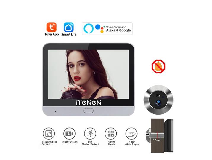 Tuya – porte numérique intelligente de sécurité pour maison, Peepholes avec écran de 4.3 pouces, 3MP, sans fil, Wifi 2.4G, caméra vidéo oculaire, micro intégré