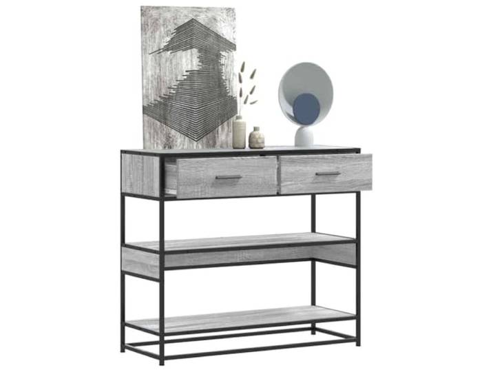 KPOUTRFG Konsolentisch Grau Sonoma 90x35x80 cm Holzwerkstoff Schubladen und Ablagen, Metallgestell, pflegeleichte Oberfläche, robuste Konstruktion, vielseitig einsetzbar