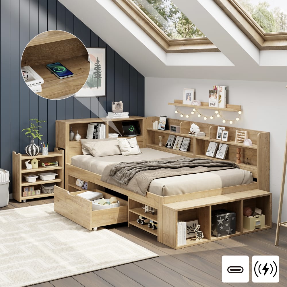 KOMHTOM Lit enfant en contreplaque 90x200 cm Marron 254x91x109cm