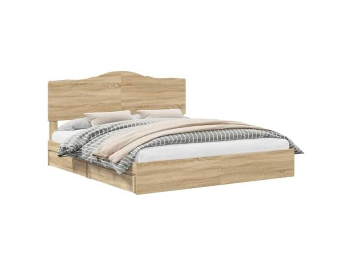 HMDNGOUT Stauraumbett Sonoma-Eiche 180x200 cm Holzwerkstoff mit 2 Schubladen, modernes Design, Pflegeleichte Oberfläche
