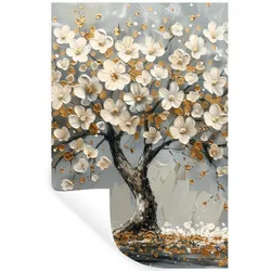 WANDTATTOO Baum - Blumen - Weiß - Natur - Kunst Wandbild 40x60 cm