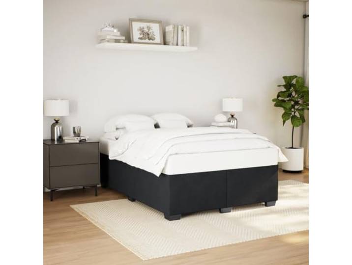 RJPLMFV Bettgestell, Velours, Schwarz, 140 x 200 cm Lattenrost inklusive, weicher und glatter Stoff, stabile Füße, ohne Matratze