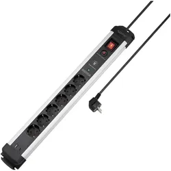 Sygonix, Steckdosenleiste, SY-6805674 Überspannungsschutz-Steckdosenleiste 6fach Schwarz, Silver Sc (6x, USB-A, USB-C)