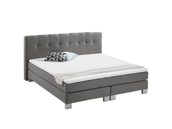 Boxspringbett Royal Night 200 x 200cm Strukturstoff Silber/Rauchgrau Kein Bettkasten