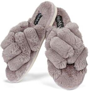 Women's Women's Double Cross Plush Slippers by MeMoi in Gray (Size S)