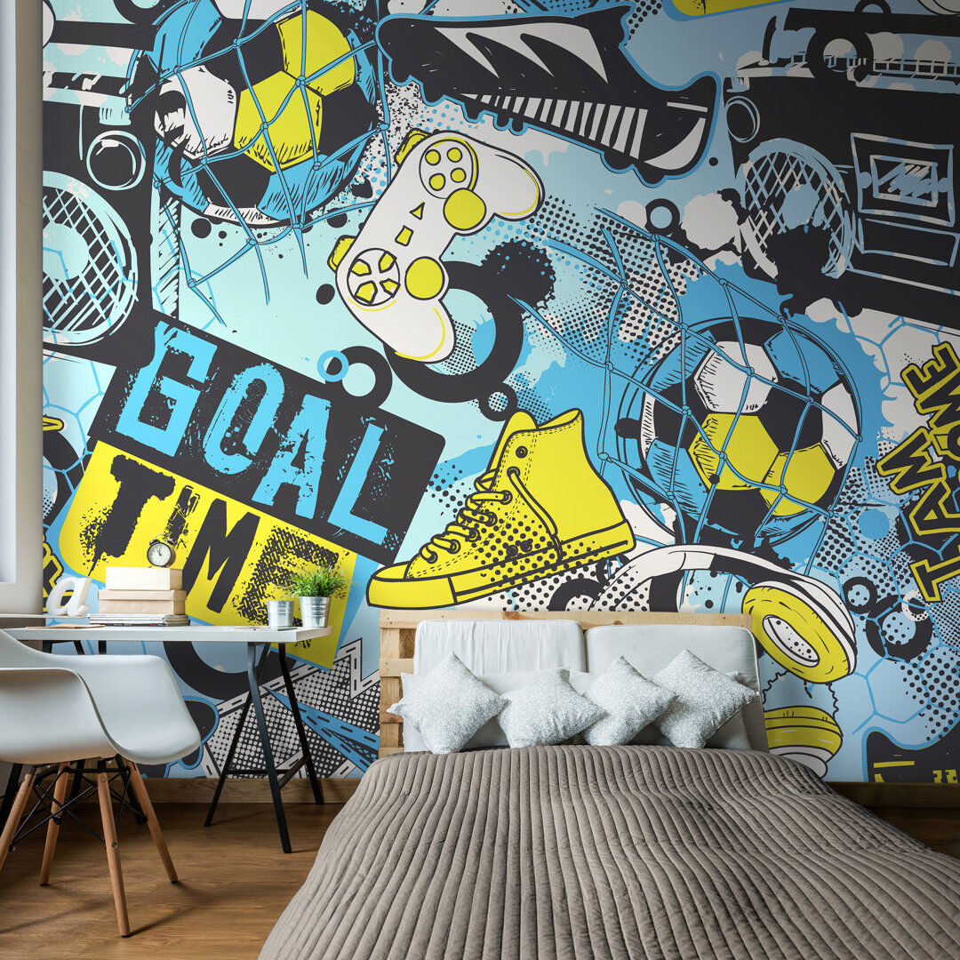 Latitude Run 2.8m x 3.5m Smooth Wallpaper Roll Blue/Yellow 280cm L