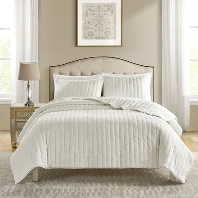 Beaute Living Beaute Solid Faux Fur Quilted Comforter Set,3-piece Reversible lightweight Shaggy Blanket Coverlet Bedding Set