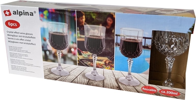 Alpina set van 6 plastic wijnglazen