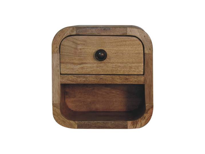 Artisan Furniture Nachttisch Petite, Wandmontiert, 1 Schublade, 1 offenes Fach, Beige, Holz, Echtholz,Mangoholz, Holz Optik, Quadratisch, 20x20x17 cm, Schlafzimmer, Nachttische