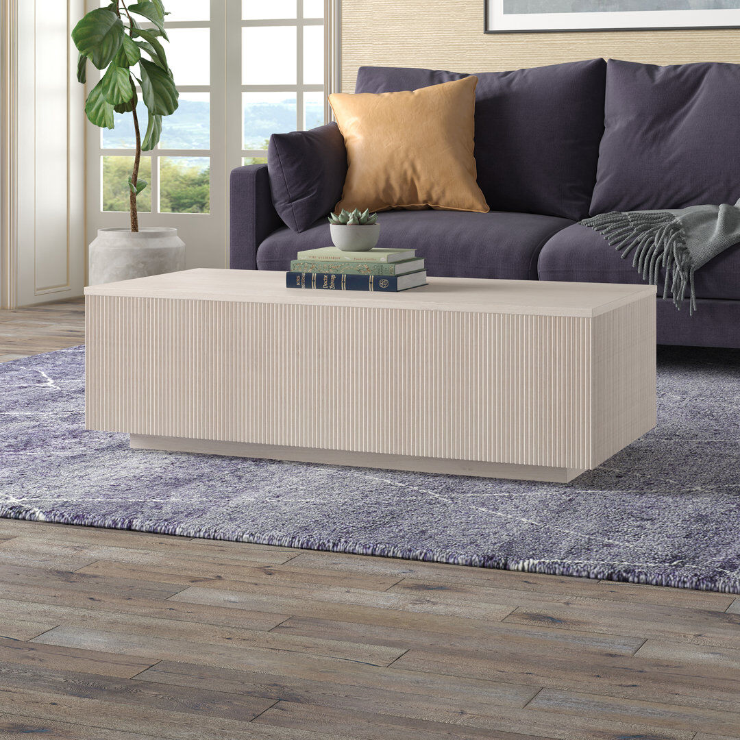 Brayden Studio Tiegan 48" Wide Rectangular Fluted Coffee Table Alder White