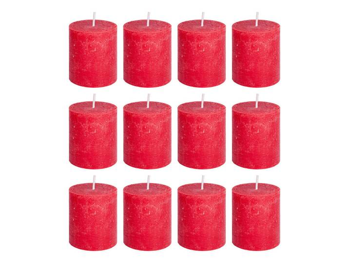 Butlers Stumpenkerze (12er Set) Rustic, Rot, Paraffin, 7x8x7 cm, Dekoration, Kerzen & Kerzenhalter