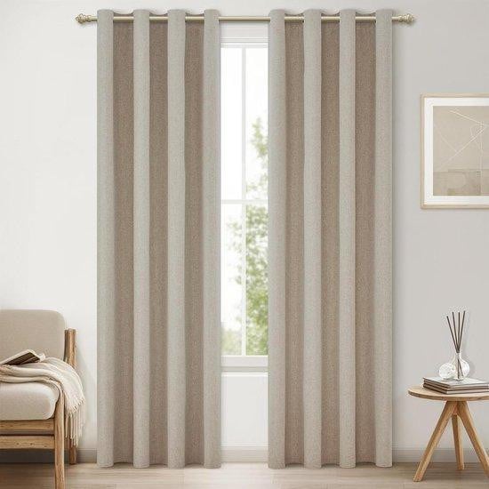 Allecto Plus Verduisteringsgordijnen met oogjes, Beige, Set van 2, Warmte-isolerend, B: 140 cm, H: 240 cm