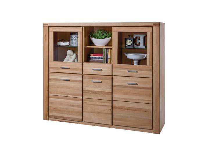 Highboard mit 2 Glastüren Kernbuche massiv geölt 159 cm - FREYJA