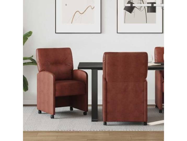 HGPOTUY Esszimmerstuehle mit Rollen 2 STK Kunstleder Braun Ergonomisches Design, Schaumstoffpolster, Rollen fuer Mobilität, Pflegeleicht, Ideal für Esszimmer und Küche