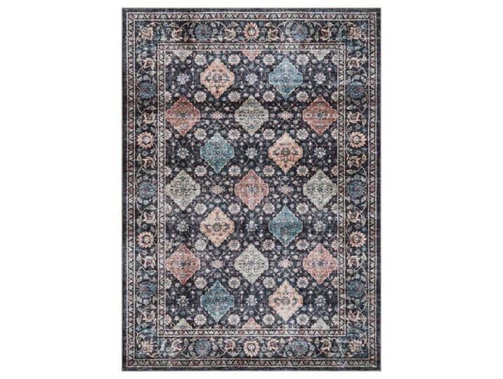 Tapis lavable - LUNSY - 240x340 cm - Motif floral rétro - Noir - Lavable en machine - Résistant aux taches